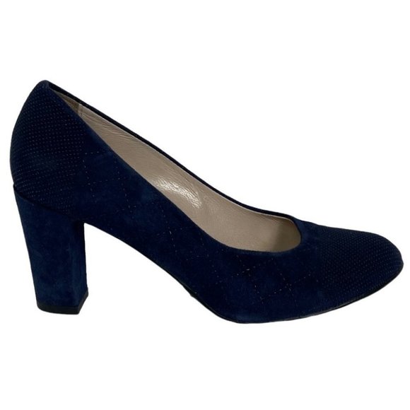 Aquatalia Blue Suede Studded Block‎ Heel Pumps Size 6.5 Marvin K Beaded Platform - Picture 1 of 10